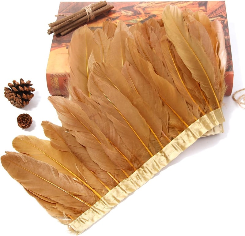 MAOFENG 2 Yards Natural Goose Feathers Trim Sewing Fringe Fashion Dress Sewing 6-8inch for DIY Handicrafts Costumes Decoration,Brown - Image 5